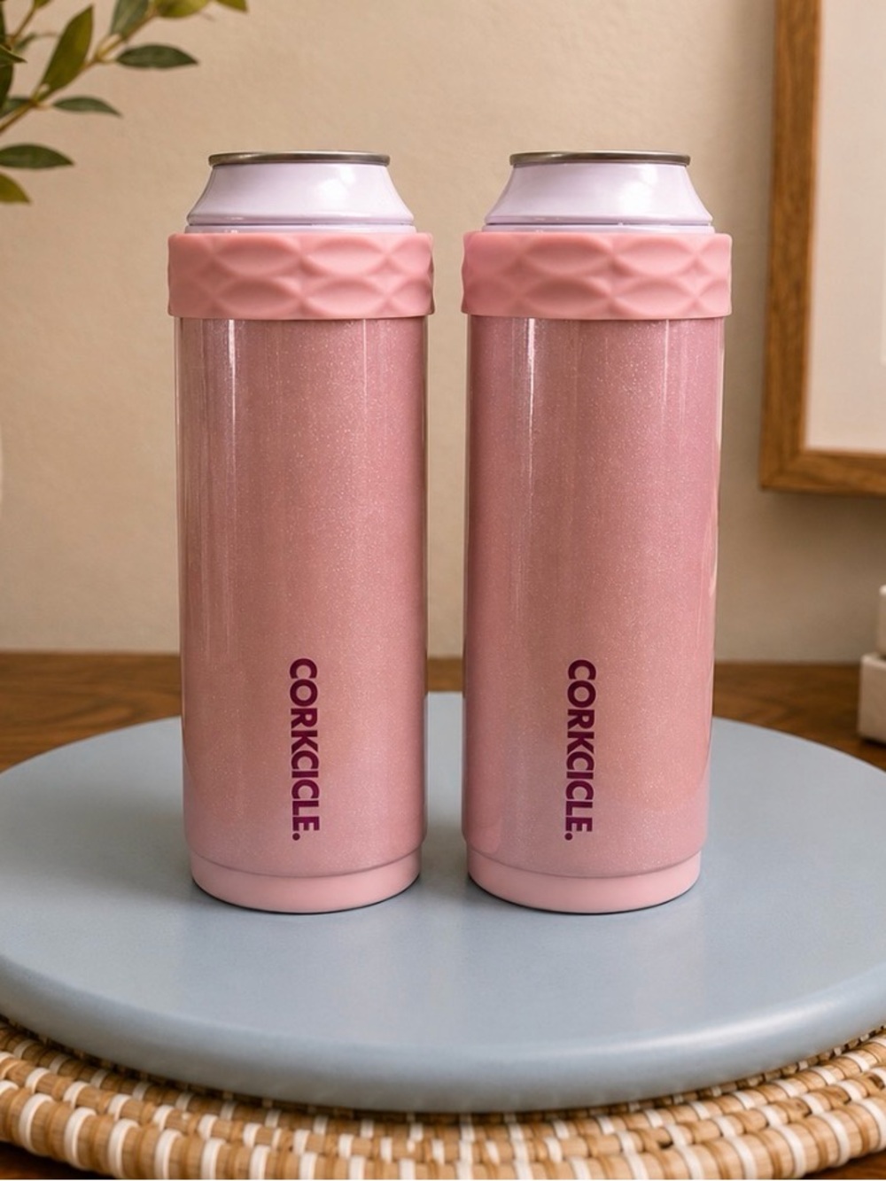 Corkcicle Rose Pink Slim Can Tumbler Duo